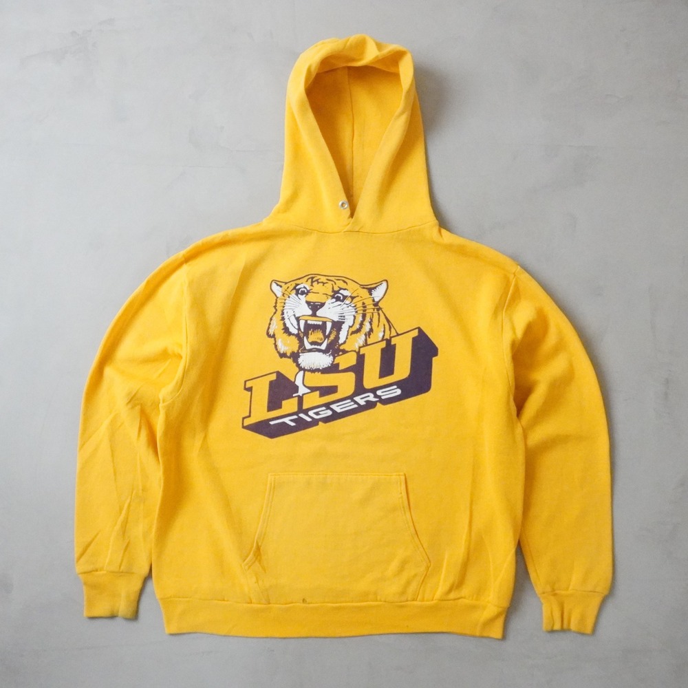 Vintage LSU Tigers Hoodie Large Mens 80s Yellow Jerzees Russell Athletic RARE